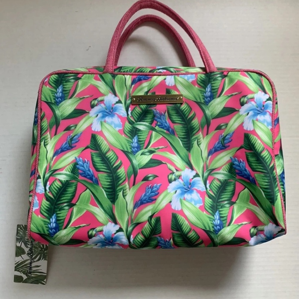 Tommy Bahama Large Pink Tropical Makeup Cosmetic Travel Bag